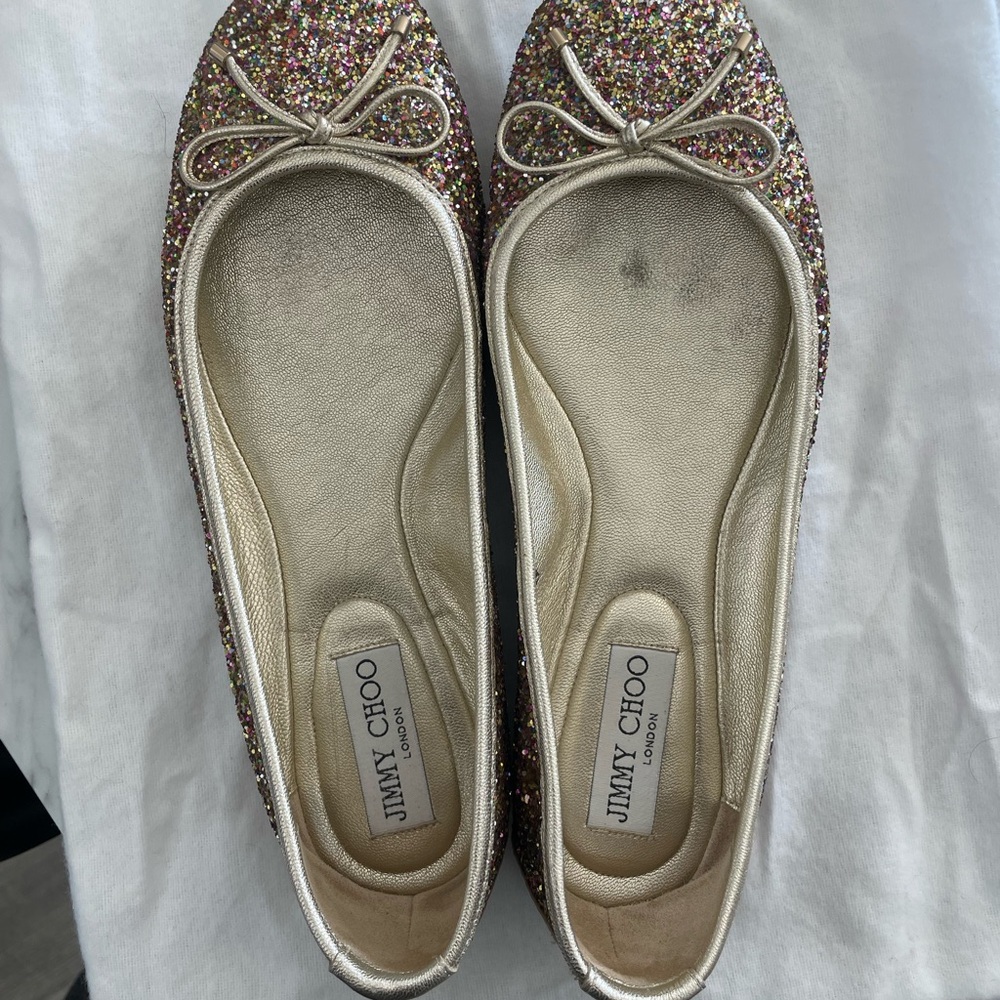 Jimmy Choo Glitter Ballet Flats - Gold